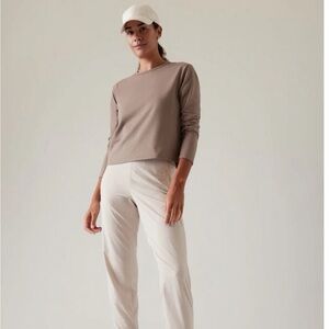 Athleta Essential Long Sleeve Top M Taupe Brown Crew Neck Basic Layering